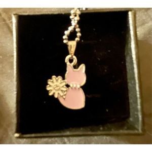 PINK KITTY SILVER N SAPPHIRE NECKLACE